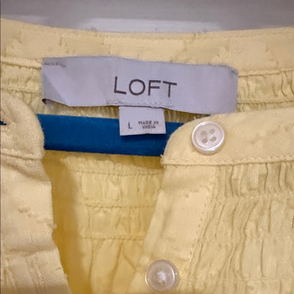 LOFT Bright Yellow Textured Peasant Top - Picture 2 of 3